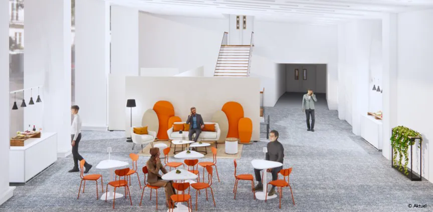 Prévisualisation 3D d'un format cocktail/conférence dans le Foyer Manessier de Radio France