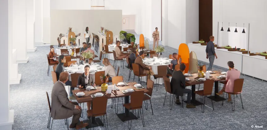 Prévisualisation 3D d'un déjeuner buffet dans le Foyer Manessier de Radio France