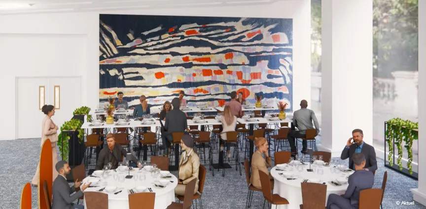 Prévisualisation 3D d'un déjeuner buffet dans le Foyer Manessier de Radio France